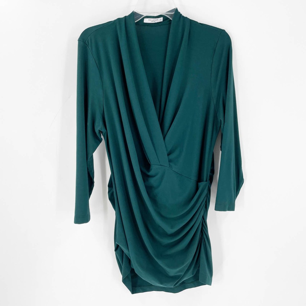 MM Lafleur Ruched Detail Long Sleeve Faux Wrap Blouse Green